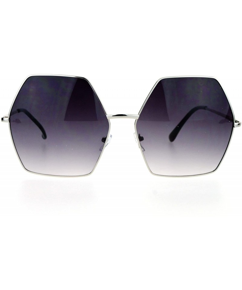 Oversized Womens Super Oversized Fashion Sunglasses Hexagon Shape Metal Frame - Silver (Smoke) - CB188TW5CS8 $8.75