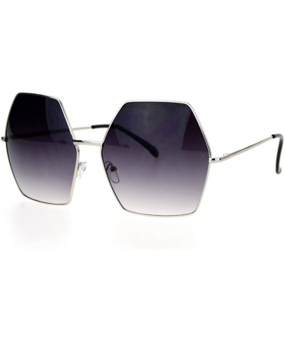 Oversized Womens Super Oversized Fashion Sunglasses Hexagon Shape Metal Frame - Silver (Smoke) - CB188TW5CS8 $8.75