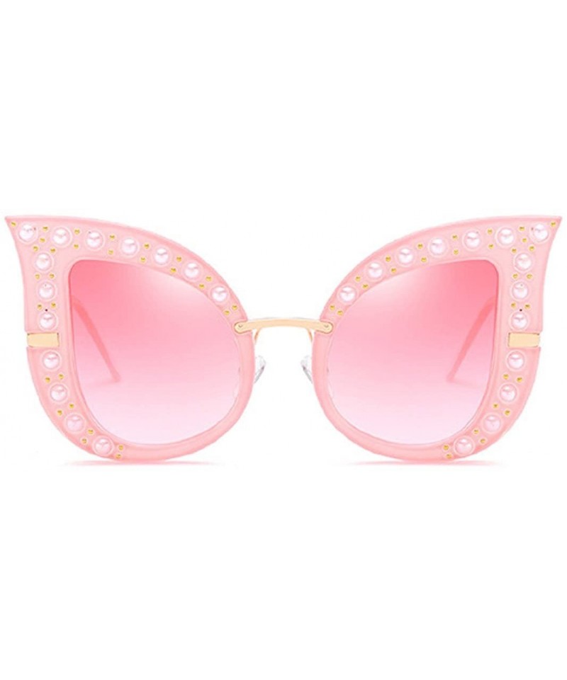 Cat Eye Cat Eye Fashion Shiny Diamond Women Sunglasses - Pearl Jeweled Glasses UV400 - Pink - C518CIDISQ8 $8.22