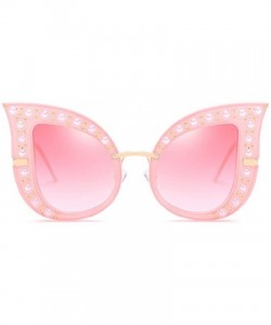 Cat Eye Cat Eye Fashion Shiny Diamond Women Sunglasses - Pearl Jeweled Glasses UV400 - Pink - C518CIDISQ8 $8.22