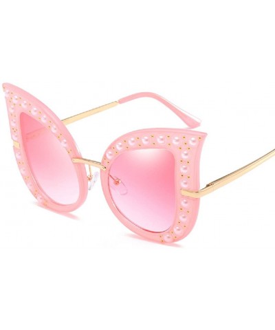 Cat Eye Cat Eye Fashion Shiny Diamond Women Sunglasses - Pearl Jeweled Glasses UV400 - Pink - C518CIDISQ8 $8.22