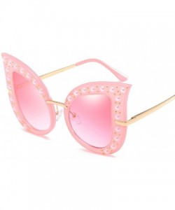 Cat Eye Cat Eye Fashion Shiny Diamond Women Sunglasses - Pearl Jeweled Glasses UV400 - Pink - C518CIDISQ8 $8.22