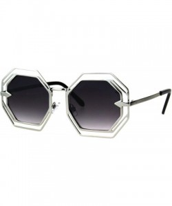 Oversized Octagon Shaped Sunglasses Womens Trendy Fashion Double Metal Frame - Silver (Smoke) - CD187EEYW3D $11.85