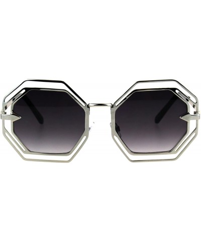 Oversized Octagon Shaped Sunglasses Womens Trendy Fashion Double Metal Frame - Silver (Smoke) - CD187EEYW3D $11.85