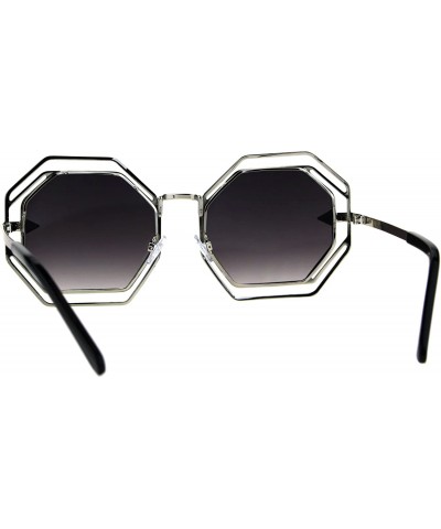 Oversized Octagon Shaped Sunglasses Womens Trendy Fashion Double Metal Frame - Silver (Smoke) - CD187EEYW3D $11.85