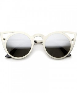 Round Womens Fashion Round Metal Cut-Out Flash Mirror Lens Cat Eye Sunglasses - Silver / Silver Mirror - CB12GXUE62Z $11.05