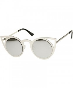 Round Womens Fashion Round Metal Cut-Out Flash Mirror Lens Cat Eye Sunglasses - Silver / Silver Mirror - CB12GXUE62Z $11.05