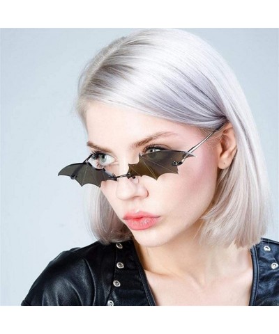 Rimless Bat Sunglasses for Women/Men Rimless Metal frame Sun Glasses Shades UV400 - C2 Black Black - CR1908H5L3O $16.43