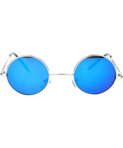 Round John Lennon Iconic Small Round Circle Lens Mirrored Mirror Hippie Sunglasses Silver Blue - CW11YW4YFML $8.57