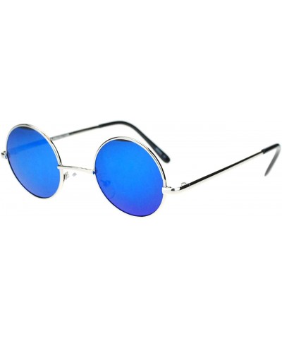 Round John Lennon Iconic Small Round Circle Lens Mirrored Mirror Hippie Sunglasses Silver Blue - CW11YW4YFML $8.57