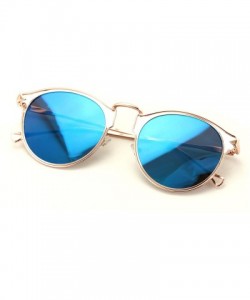 Round Womens Fashion Round Metal Cut-Out Near Flat Flash Mirror Lens Hip Sunglasses - Blue - C2188WYG0GY $10.03