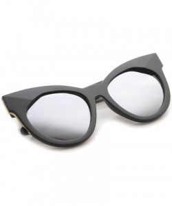 Cat Eye Women's Oversize Chunky Frame Iridescent Lens Cat Eye Sunglasses 55mm - Black / Silver Mirror - CU12I21QZ0J $9.65