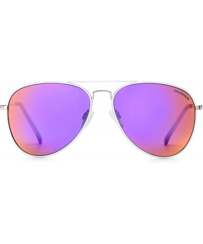 Oval Linno Classic Aviator Sunglasses Metal Frame Mirror Lens Sunglasses 100% UV Protection - Purple - CP18LRZ6ZYY $12.30