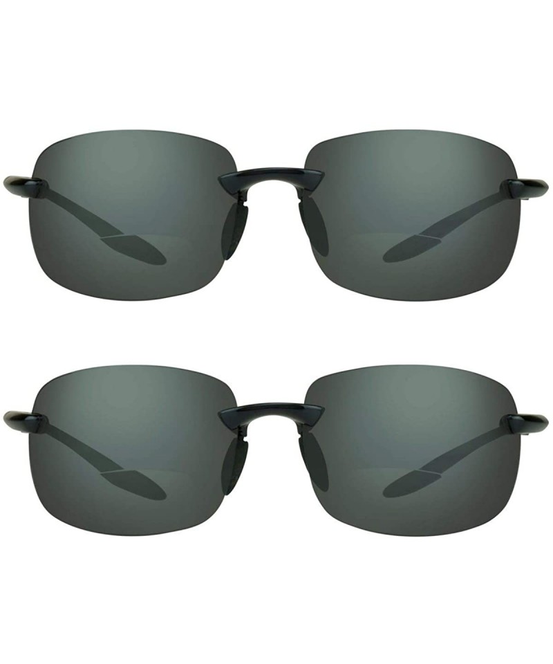 Wrap Bifocal Sunglasses Readers Men WomenLightweight Rimless - Black & Black 2 Pair Combo - C6192K3ZX6Y $14.64