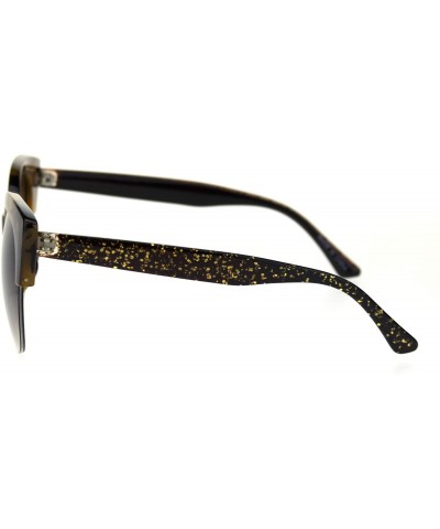 Cat Eye Womens Glitter Arm Half Horn Rim Cat Eye Diva Sunglasses - Tortoise Brown - C718SO5YKKW $11.98