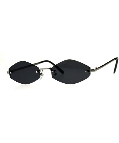 Rectangular Mens Diamond Hippie Groovy Pimp Rimless Metal Retro Sunglasses - Silver Black - CX18CGN832E $9.79