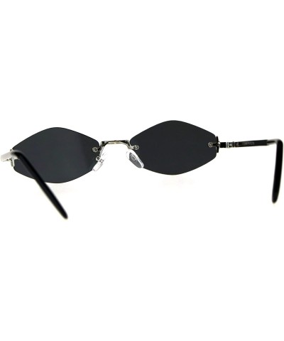 Rectangular Mens Diamond Hippie Groovy Pimp Rimless Metal Retro Sunglasses - Silver Black - CX18CGN832E $9.79