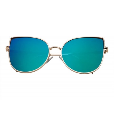 Aviator Women's Tulip Aviator Flat Colored Lens Sunglasses - Gold Frame Blue Lens - C612MF8FX3Z $17.56