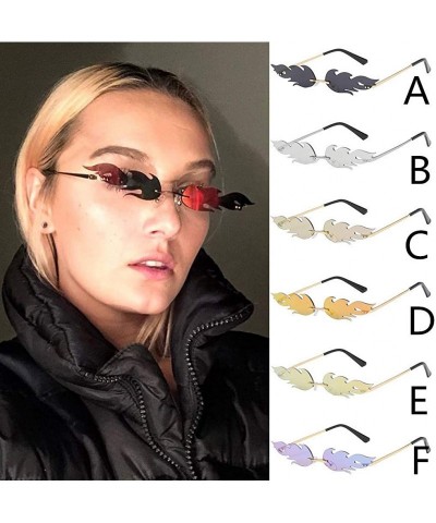 Rimless Women Retro Irregular Feathery Shape Metal Punk Style Sunglasses Vintage Glasses - B - CB196R3YC3A $9.35