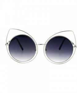 Round Wire Double Rim Round Circle Flat Lens Womens Retro Diva Sunglasses - Silver Smoke - CM12NSU57X0 $13.29