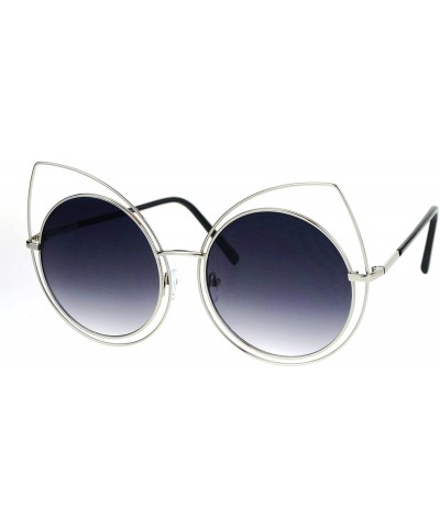 Round Wire Double Rim Round Circle Flat Lens Womens Retro Diva Sunglasses - Silver Smoke - CM12NSU57X0 $13.29