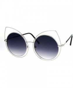 Round Wire Double Rim Round Circle Flat Lens Womens Retro Diva Sunglasses - Silver Smoke - CM12NSU57X0 $13.29