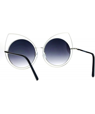 Round Wire Double Rim Round Circle Flat Lens Womens Retro Diva Sunglasses - Silver Smoke - CM12NSU57X0 $13.29