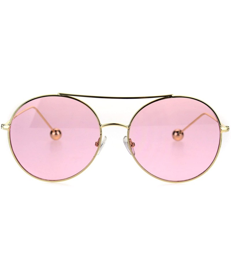 Oversized Womens Metal Ball Tip Retro Trend Unique Feminine Pilots Sunglasses - Gold Pink - CR185OHEL9R $13.20