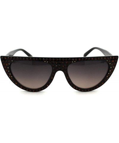 Cat Eye Womens Flat Top Full Sparkling Bling Rhinestone Retro Cat Eye Sunglasses - Black Brown Smoke - C318ES69NE3 $10.54