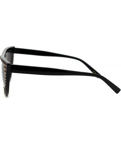 Cat Eye Womens Flat Top Full Sparkling Bling Rhinestone Retro Cat Eye Sunglasses - Black Brown Smoke - C318ES69NE3 $10.54