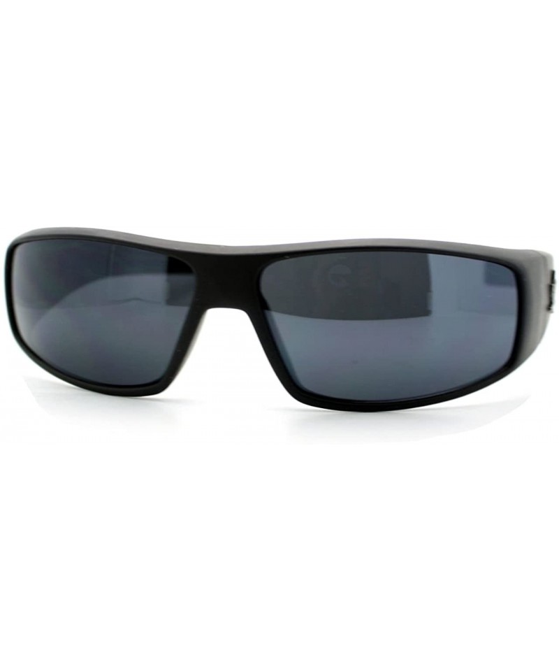 Rectangular Mens Sports Biker Sunglasses Wrap Around Rectangular Marijuana Leaf - Matte Black - CE11XD4HD57 $9.24