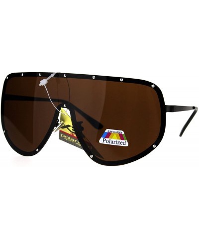 Shield Mens Polarized Anti-glare Shield Metal Rim Robotic Sunglasses - Copper Brown - C0186GK8WRA $11.02