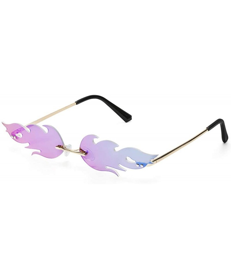 Rimless Women Fire Flame Sunglasses Rimless Wave Sun Glasses Novelty Eye Glasses Eyewear - Fire-purple - CW194URX8NK $13.71