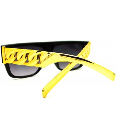 Square Thick Gold Chain Designer Celebrity Sunglasses Bold Square Plastic Frame - Black Gold - CT11GAXY5RB $9.37