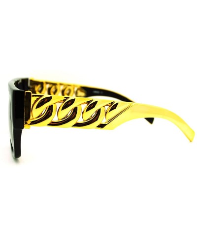 Square Thick Gold Chain Designer Celebrity Sunglasses Bold Square Plastic Frame - Black Gold - CT11GAXY5RB $9.37