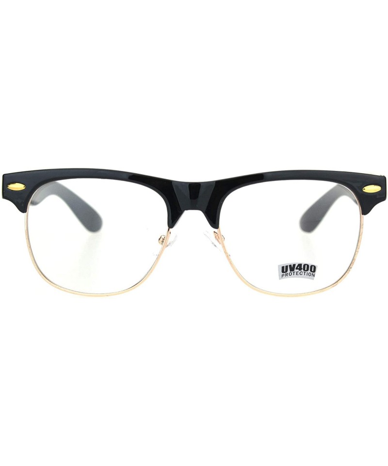 Rectangular Black Gold Classic Hipster Nerdy Half Horn Rim Clear Lens Fashion Eyeglasses - CJ18OTHYMX7 $9.90