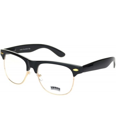 Rectangular Black Gold Classic Hipster Nerdy Half Horn Rim Clear Lens Fashion Eyeglasses - CJ18OTHYMX7 $9.90