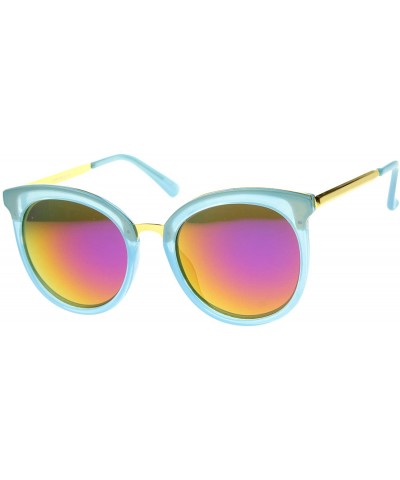 Oversized Womens Round Oversized Translucent High Temple Color Mirrored Lens Cat Eye Sunglasses - Blue-gold / Purple Mirror -...