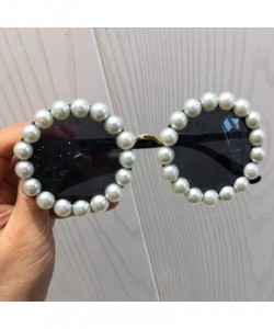 Round Women Sunglasses Luxury Pearl Vintage Brand Designer Round Sun Glasses Fashion Shades Feminino - A - CF198ZXQYIY $30.61