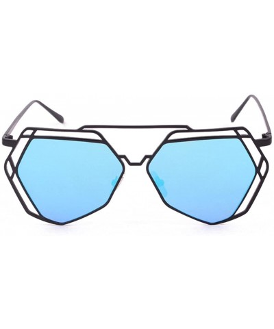 Square Twin-Beams Geometry Design Women Metal Frame Mirror Sunglasses Cat Eye Glasses (Blue) - C218369MSTW $7.91