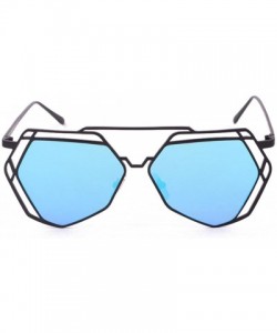 Square Twin-Beams Geometry Design Women Metal Frame Mirror Sunglasses Cat Eye Glasses (Blue) - C218369MSTW $7.91