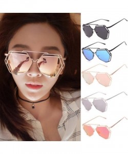 Square Twin-Beams Geometry Design Women Metal Frame Mirror Sunglasses Cat Eye Glasses (Blue) - C218369MSTW $7.91