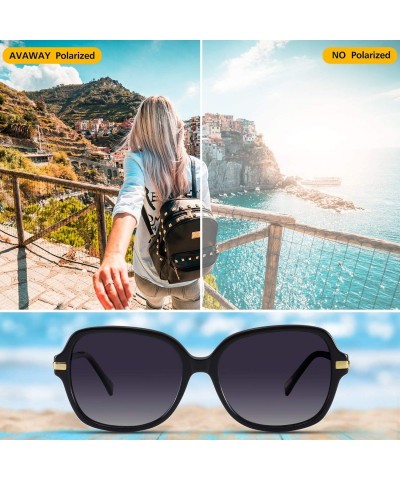 Square Oversized Vintage Sunglasses for Women Polarized Square Acetate Frame UV Protection - Black Frame & Grey Lens - C618SD...