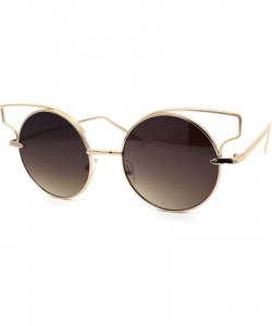 Round Designer Fashion Metal Wire Horn Rim Round Circle Lens Womens Sunglasses - Gold Brown - C11979WMSG2 $13.33