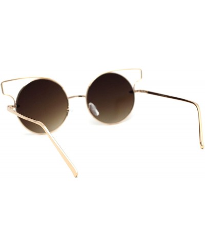 Round Designer Fashion Metal Wire Horn Rim Round Circle Lens Womens Sunglasses - Gold Brown - C11979WMSG2 $13.33