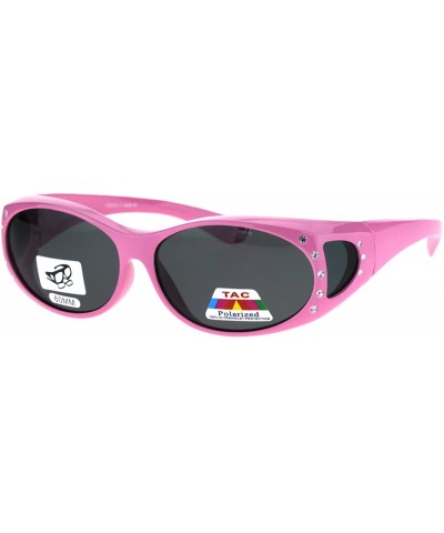 Oval Polarized Womens Rhinestone Pearl Oval Round 60mm OTG Fit Over Sunglasses - Pink - CE185GE6RI9 $14.13