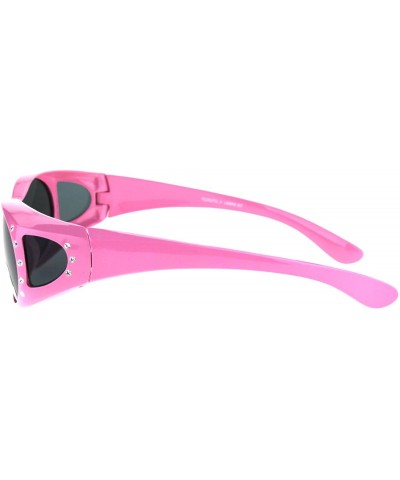 Oval Polarized Womens Rhinestone Pearl Oval Round 60mm OTG Fit Over Sunglasses - Pink - CE185GE6RI9 $14.13