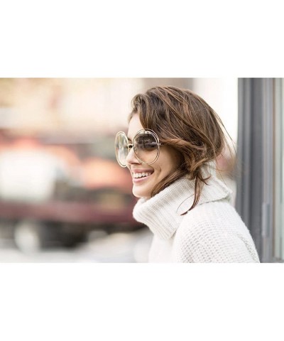 Square Women's Double Circle Metal Wire Frame Oversized Round Sunglasses - Brown - CM12ODJH27P $13.18