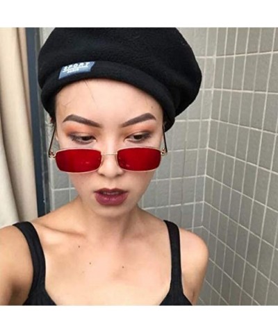 Square Vintage Sunglasses for Women Men Retro Rectangular Metal Frame Steampunk UV400 Lens - Red Gold - CA18W3R9N2S $12.66