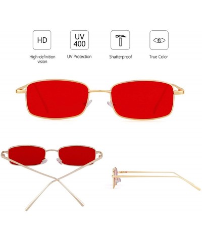 Square Vintage Sunglasses for Women Men Retro Rectangular Metal Frame Steampunk UV400 Lens - Red Gold - CA18W3R9N2S $12.66